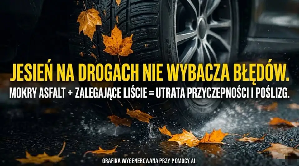 Jesienna aura na drogach: mokry asfalt i liście zwiększają ryzyko poślizgu